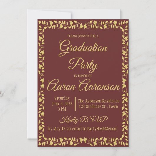 Maroon en Gold Ivy Border Afstuderen Foto (Voorkant)