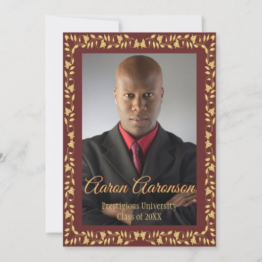 Maroon en Gold Ivy Border Afstuderen Foto (Achterkant)