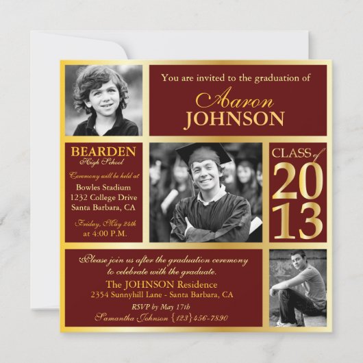 Maroon en Gold Photo Invitation H Kaart (Voorkant)