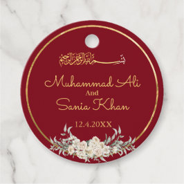 Maroon en Goud Bloemen Islamitische Moslim Bruilof Bedankjes Labels