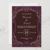 Maroon en goud elegante bruiloft uitnodiging (Voorkant)