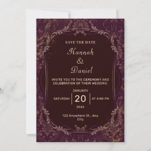Maroon en goud elegante trouw uitnodiging