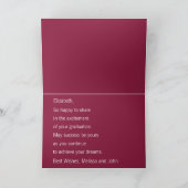 Maroon en Goud Gefeliciteerd Afstuderen Kaart (Binnen)