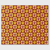 Maroon en Goud Herhalende Pawprint Cadeaupapier (Vlak)