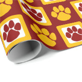 Maroon en Goud Herhalende Pawprint Cadeaupapier (Rol Hoek)