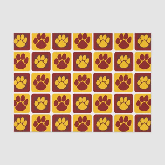 Maroon en Goud Herhalende Pawprint Tissuepapier (Voorkant)
