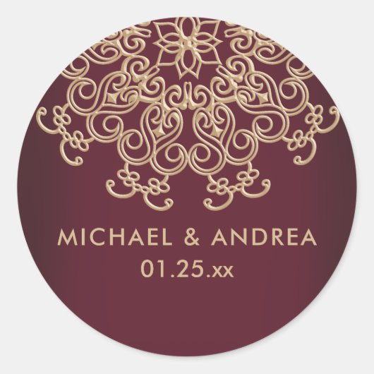 MAROON EN GOUD INDIAAS GEÏNSPIREERD LABEL (Voorkant)