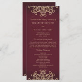 Maroon en Goud Indiaas geïnspireerde bruiloft prog Programmakaart (Voorkant / Achterkant)