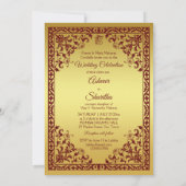 Maroon en goud Indiase bruiloft olifant bruidegoms Kaart (Achterkant)