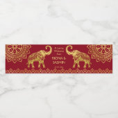 Maroon en goud Indiase bruiloft olifanten welkom Waterfles Etiket (Enkel label)