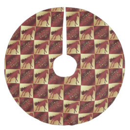 Maroon en Goud Paard En Gouden Bladeren Print Kerstboom Rok