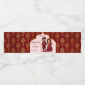 Maroon en goud schattig indiase bruidspaar bruilof waterfles etiket (Enkel label)