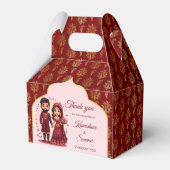 Maroon en goud schattig indiase bruidspaar cartoon bedankdoosjes (Voorkant Zijde)