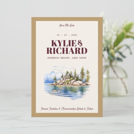 Maroon en goud slaan de datum op kaart (Staand voorkant)