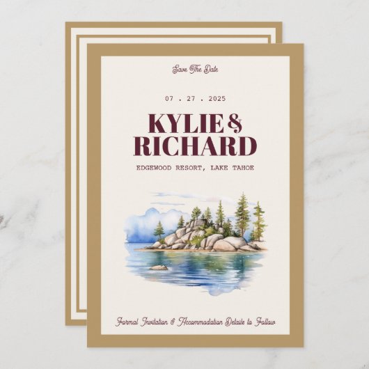 Maroon en goud slaan de datum op kaart (Voorkant / Achterkant)