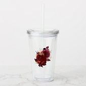 Maroon en Gouden Bloemen Acryl Drinkbeker (Voorkant)