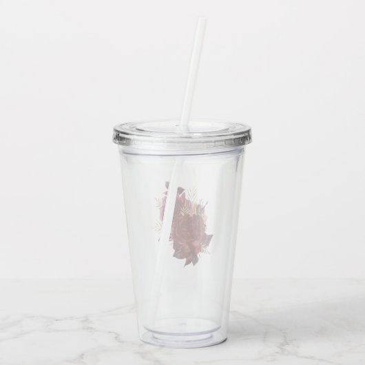 Maroon en Gouden  Bloemen Acryl Drinkbeker (Achterkant)