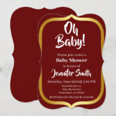 Maroon en Gouden Elegante Baby Shower Kaart (Voorkant / Achterkant)