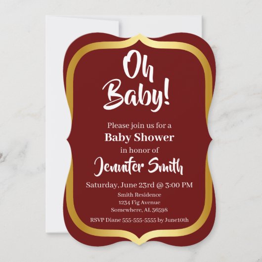 Maroon en Gouden Elegante Baby Shower Kaart (Voorkant)
