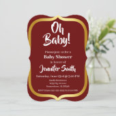 Maroon en Gouden Elegante Baby Shower Kaart (Staand voorkant)