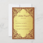 Maroon en gouden  Indiase luxebruiloft RSVP Kaartje (Voorkant)