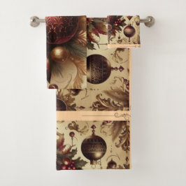  Maroon en Gouden Kerst Bad Handdoek