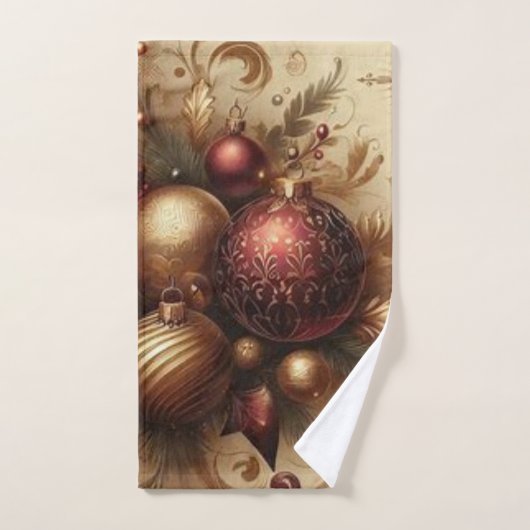 Maroon en Gouden Kerst Bad Handdoek (Handdoek)