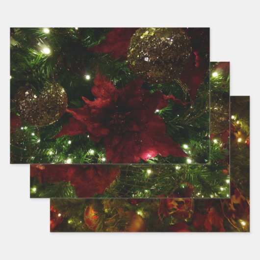 Maroon en Gouden Kerstboom I Vakantie Foto Inpakpapier Vel (Set)