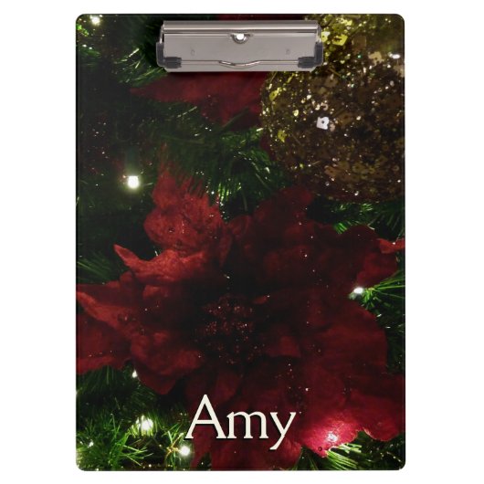 Maroon en Gouden Kerstboom I Vakantie Foto Klembord (Voorkant)