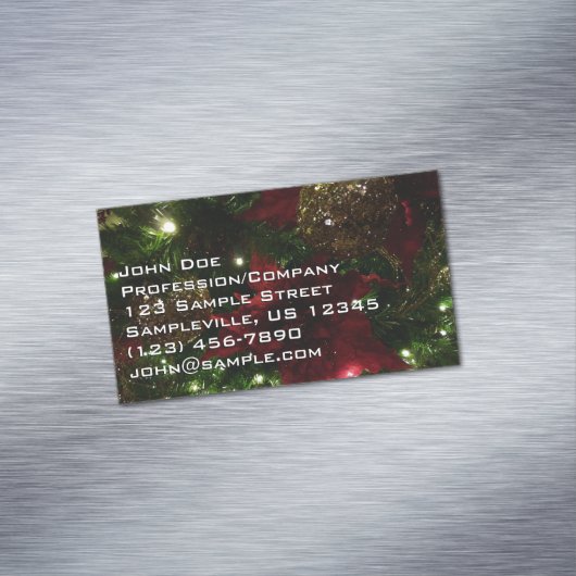 Maroon en Gouden Kerstboom I Vakantie Foto Magnetisch Visitekaartje (Voorbeeld)