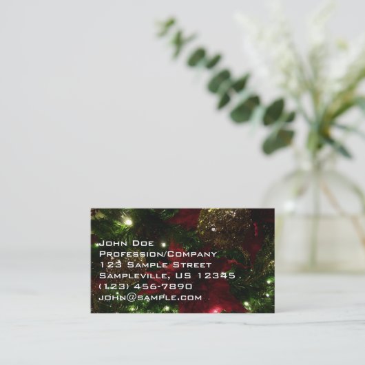 Maroon en Gouden Kerstboom I Vakantie Foto Visitekaartje (Staand voorkant)