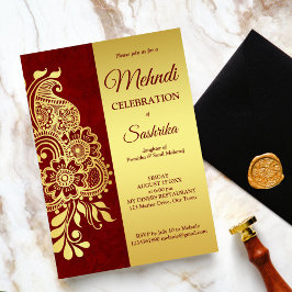 Maroon en gouden paisley mehndi kaart