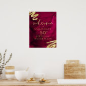 Maroon en Gouden Verjaardag Welkom Poster 18x24 (Keuken)