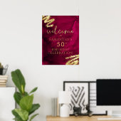 Maroon en Gouden Verjaardag Welkom Poster 18x24 (Thuiskantoor)