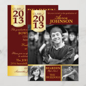 Maroon- en goudfotouitnodiging F Kaart (Voorkant / Achterkant)