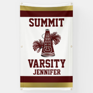 Maroon- en goudkleurige verticale banner