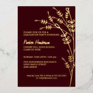 Maroon- en goudmatische Floral Gradual Party Folie Uitnodiging
