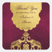 Maroon en goudolifanten Indische bruiloft bedankt Vierkante Sticker (Voorkant)