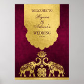 Maroon en goudolifanten welkom op Indische bruilof Poster (Voorkant)