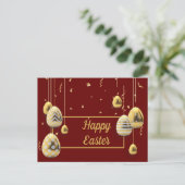 Maroon- en goudpaasgroet briefkaart (Staand voorkant)