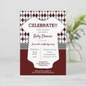 Maroon en Gray Argyle Patterned Baby shower Kaart (Staand voorkant)
