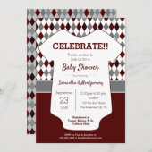 Maroon en Gray Argyle Patterned Baby shower Kaart (Voorkant / Achterkant)