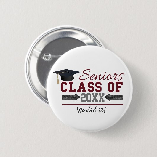 Maroon en Gray Typography Afstuderen Button (Voorkant /achterkant)