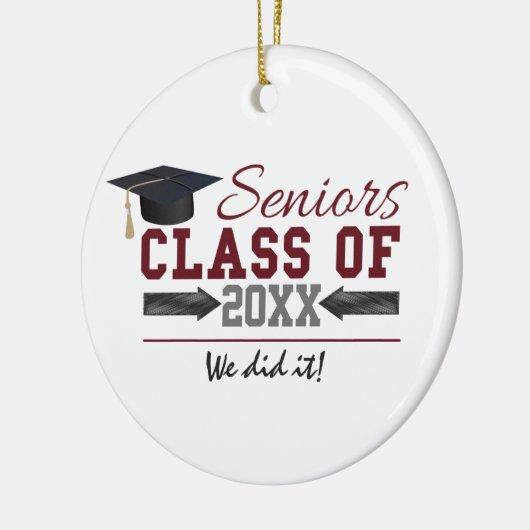 Maroon en grijs Afstuderen Foto Ornament (Links)