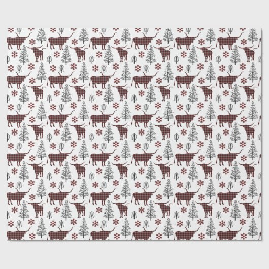 Maroon en Grijs Buffel Plaid Longhorn Patroon Cadeaupapier (Vlak)