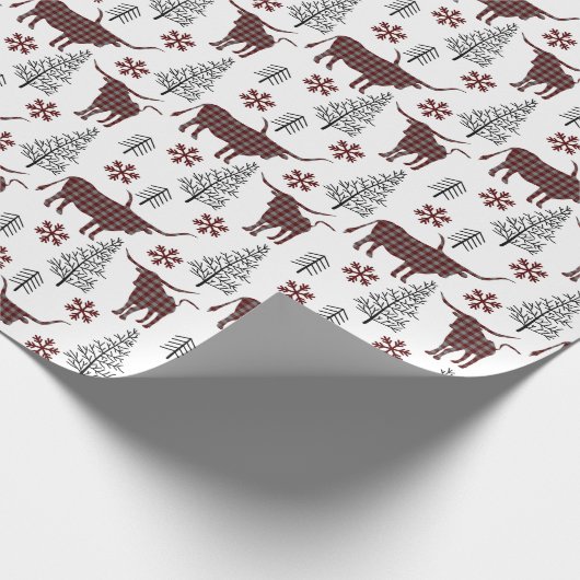 Maroon en Grijs Buffel Plaid Longhorn Patroon Cadeaupapier (Hoek)