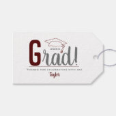 Maroon- en grijze zwaardkap cadeaulabel (Voorkant (Horizontaal))