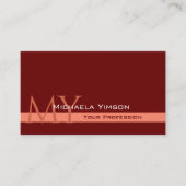 Maroon en koraal met Initialen Professional Eenvou Visitekaartje (Voorkant)
