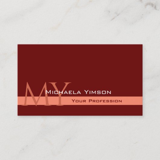 Maroon en koraal met Monogram Professional Eenvoud Visitekaartje (Voorkant)