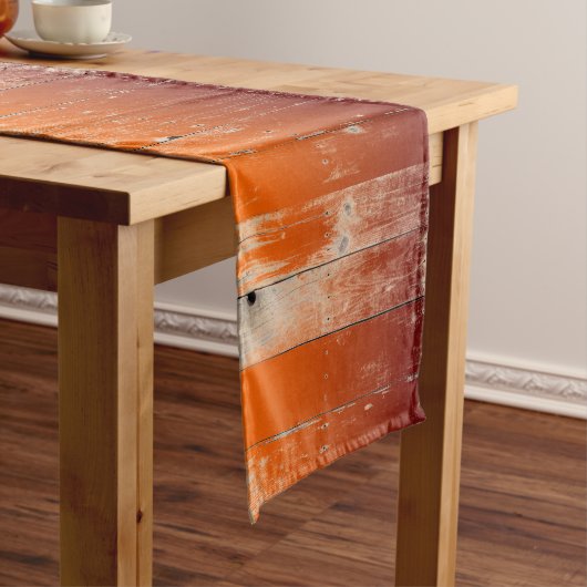 Maroon en Oranje teamkleuren Rustic Barn Wood Lange Tafelloper (Voorbeeld)